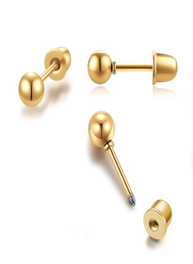 Renkovte Flat Screw Back Ball Stud Earrings for Women,Small 4mm Ball Earrings with Secure Flatback for Cartilage Helix Tragus Lobe Piercing for Girls Toddlers Hypoallergenic(4mm Ball,14K Gold Color) - Image 1